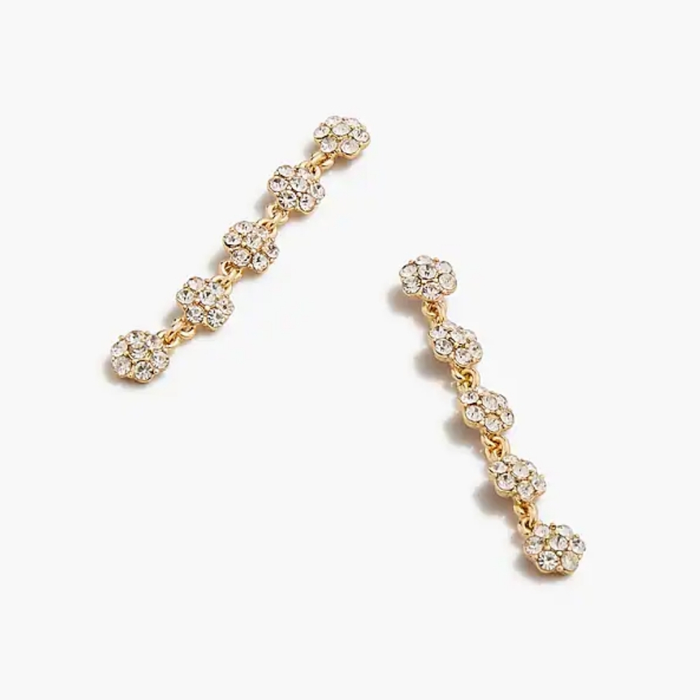 J.Crew crystal flower linear statement earrings, clear/ gold